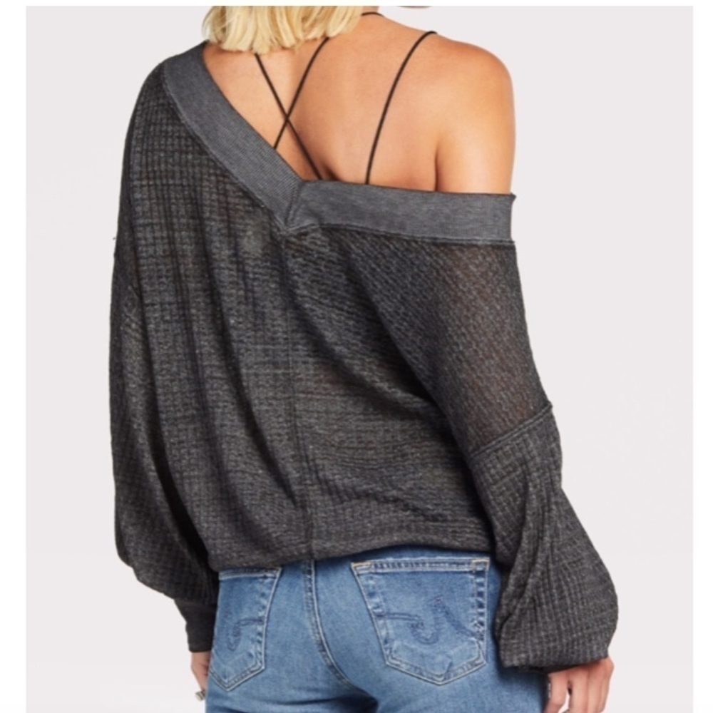 We the Free South Side Thermal Sweatshirt Waffle Black Festival Boho Burnout - Picture 2 of 13